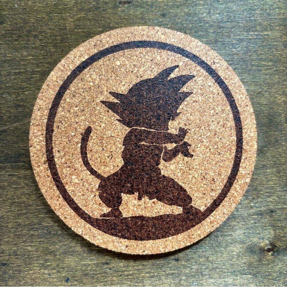 Dragon Ball Goku Silhouette Laser Engraved Cork Coaster #2